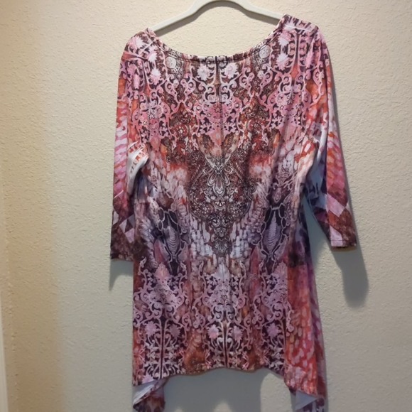 Boho One World 1X 3/4 sleeve shirt.  Pink - Picture 4 of 7